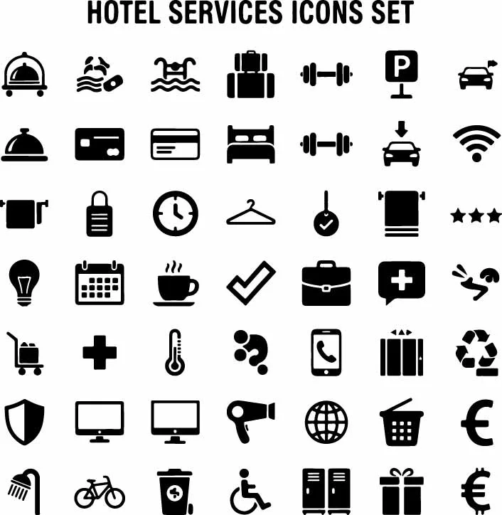 Hotel Hospitality Amenities And Guest Icons Free Vector