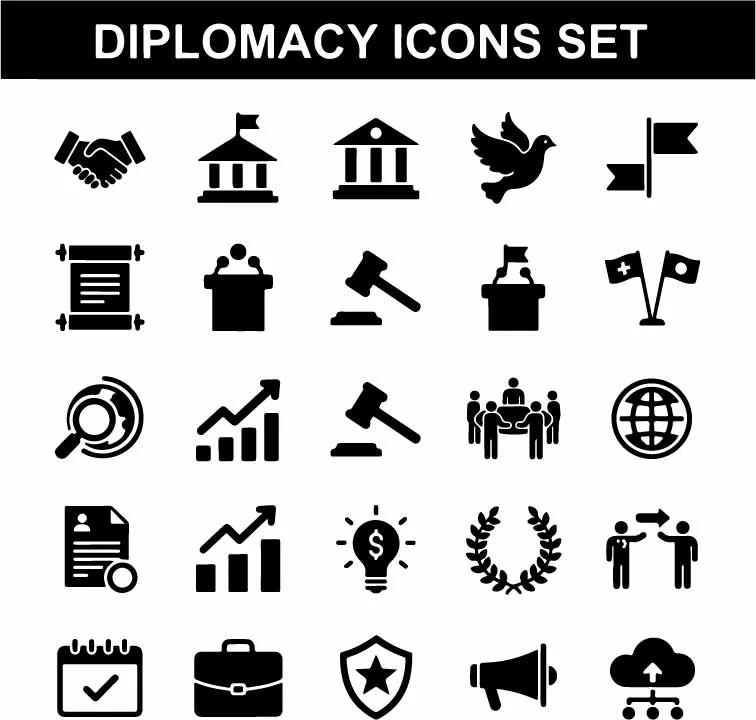 Diplomacy International Relations And Peace Icons Free Vector