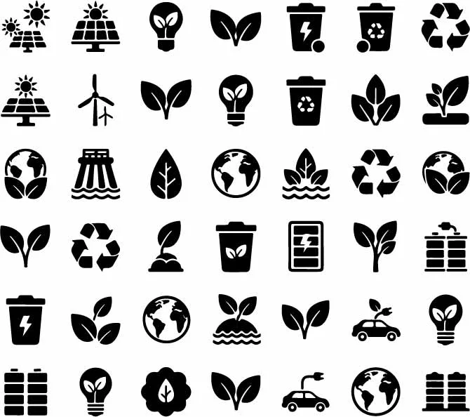 Eco Friendly Green Energy And Recycling Icons Free Vector