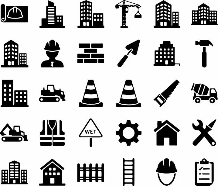 Construction Site Tools And Contractor Icons Free Vector