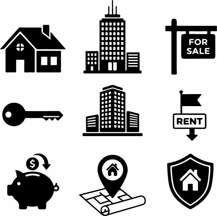 Commercial Real Estate And Skyscraper Icons Free Vector