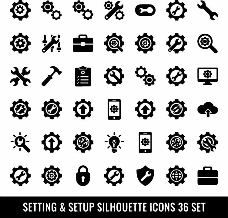 System Settings And Computer Repair Tools Icons Free Vector