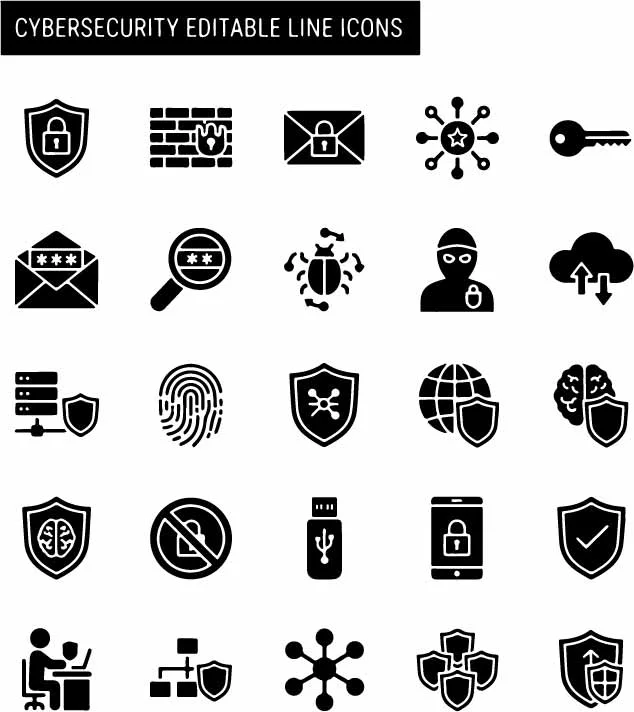 Cyber Security And Data Protection Shield Icons Free Vector