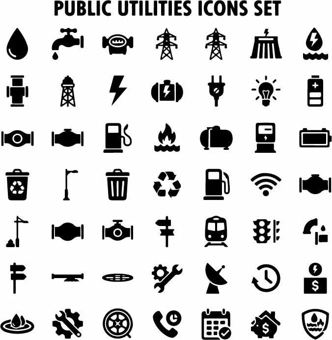 Public Utilities And Home Energy Services Icons Free Vector