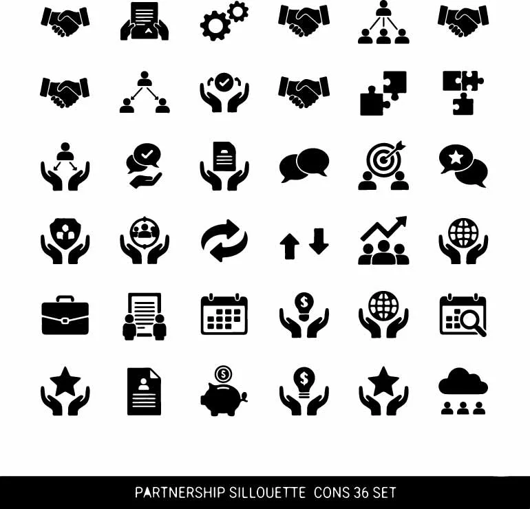 Business Partnership And Strategic Teamwork Icons Free Vector
