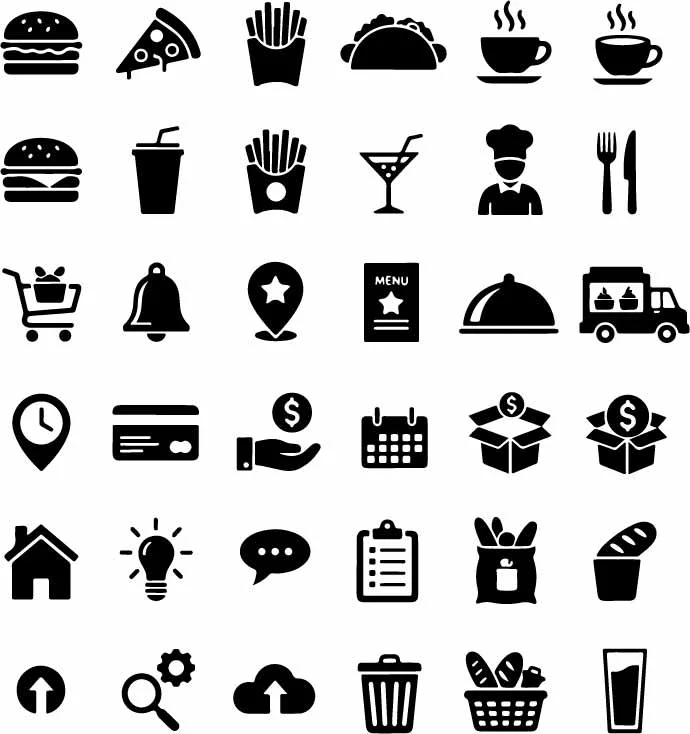 Restaurant Food Dining And Fast Food Icons Set Free Vector