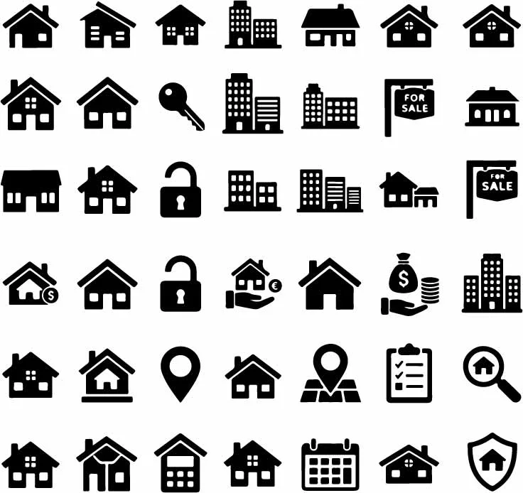 Residential Real Estate Homes And Houses Icons Free Vector