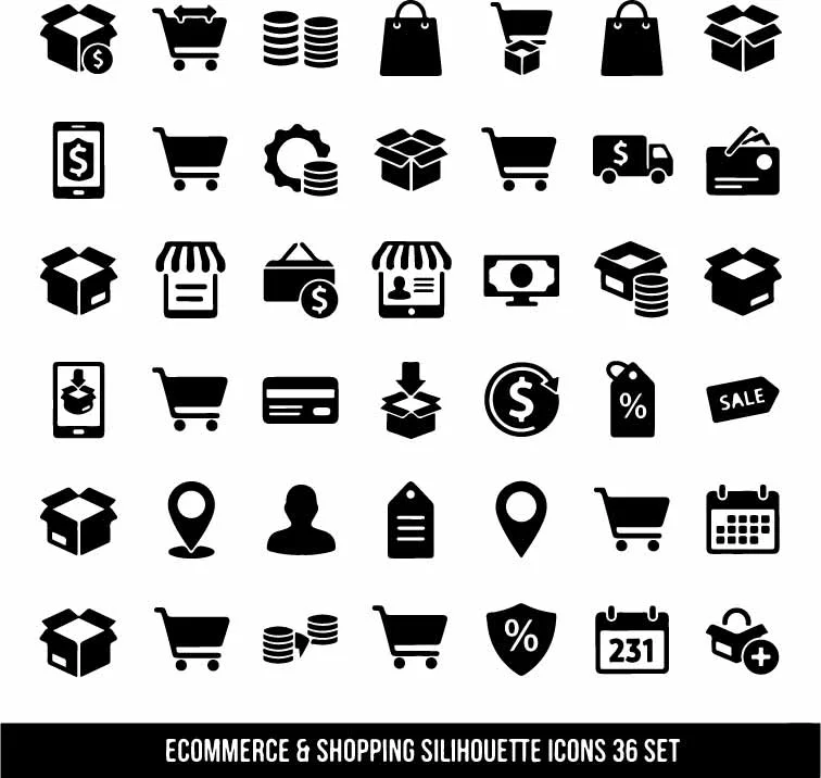 Ecommerce Online Shopping And Delivery Icons Free Vector