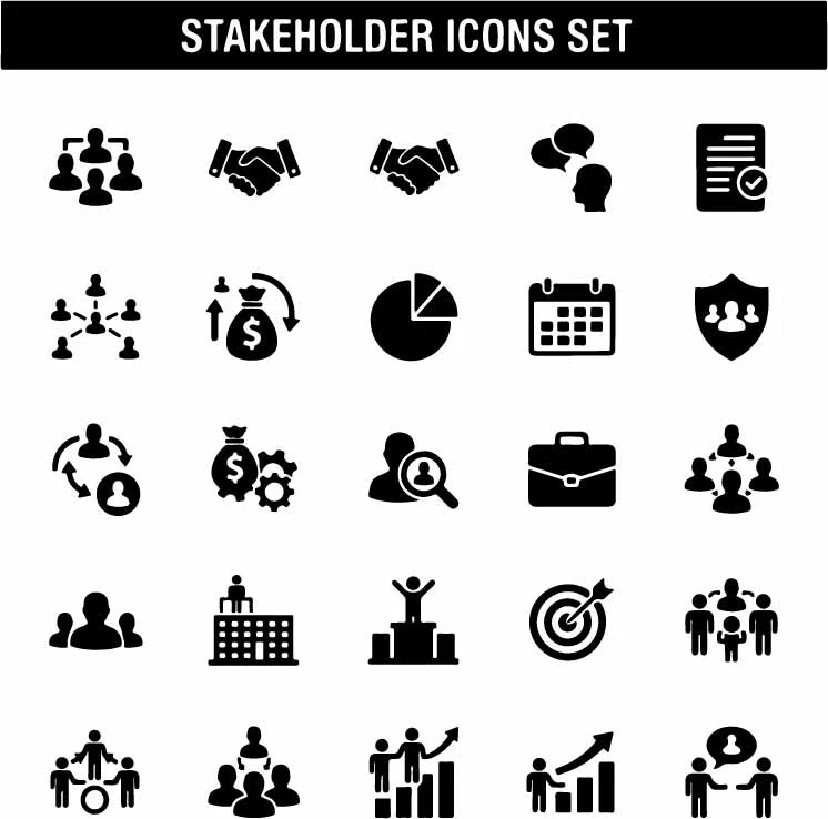 Corporate Stakeholder And Boardroom Meeting Icons Free Vector