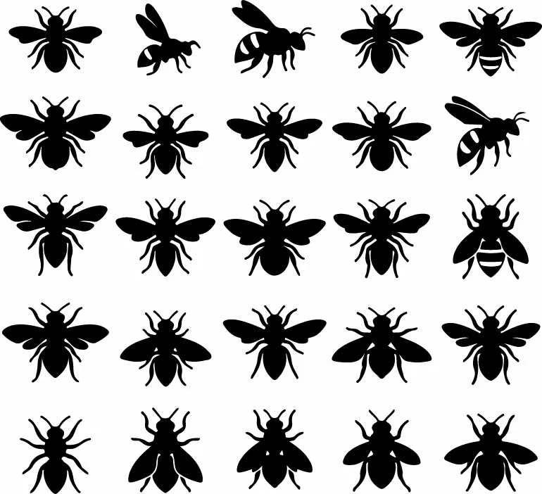 Honey Bee Swarm And Hive Queen Silhouettes Free Vector