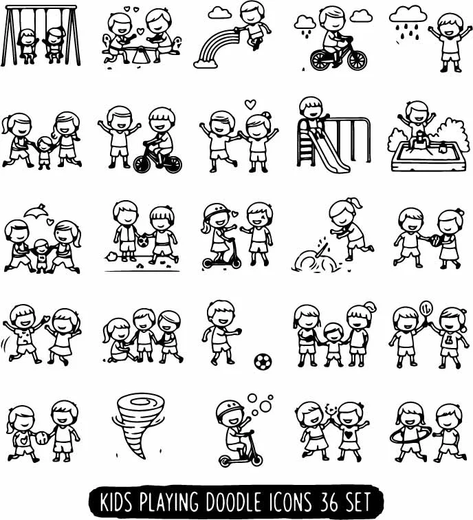 Children Playground Activities Line Art Doodles Free Vector