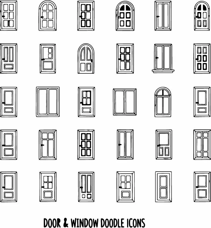 Architectural Doors And Windows Elevation Set Free Vector
