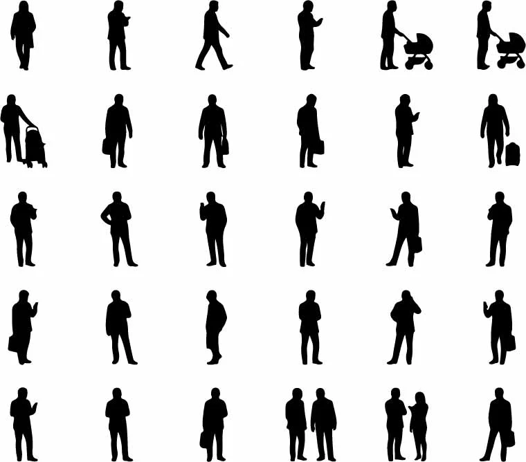 Standing People And Pedestrians Silhouette Set Free Vector