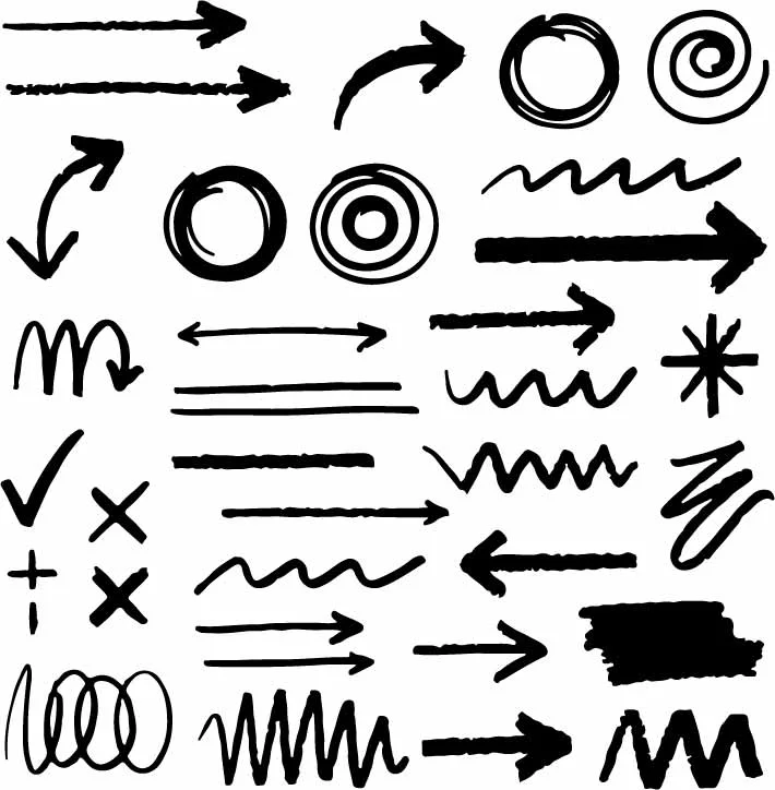 Hand Drawn Direction Arrows And Marker Scribbles Free Vector