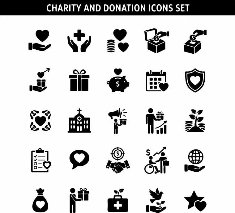 Charity Non-Profit And Community Donation Icons Free Vector