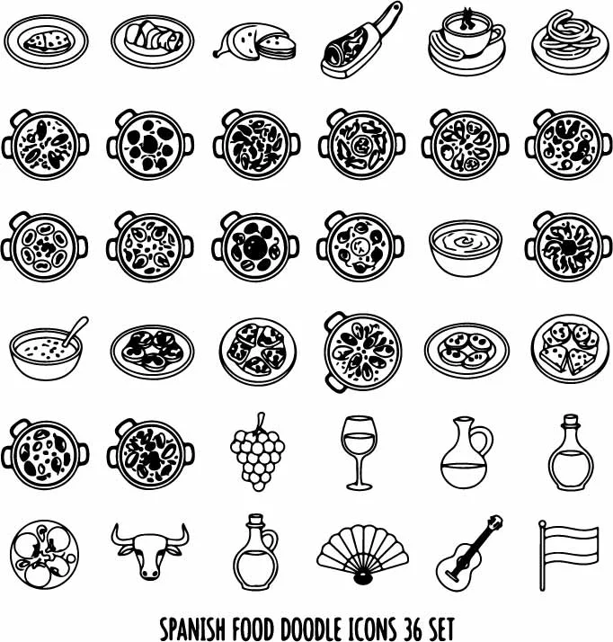 Spanish Tapas Food And Cultural Souvenirs Set Free Vector