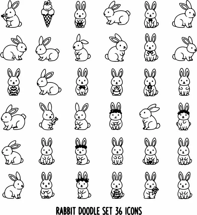 Cute Cartoon Bunny Rabbits Character Doodles Free Vector