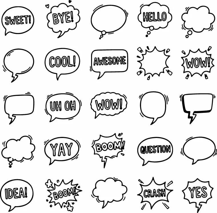 Comic Speech Bubbles With Fun Sound Words Free Vector