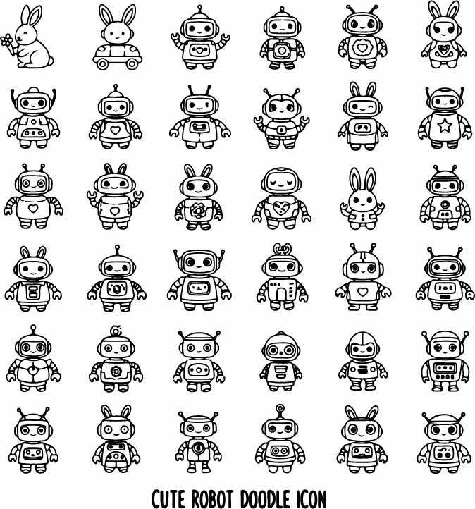 Cute Cartoon Robots And Alien Characters Set Free Vector