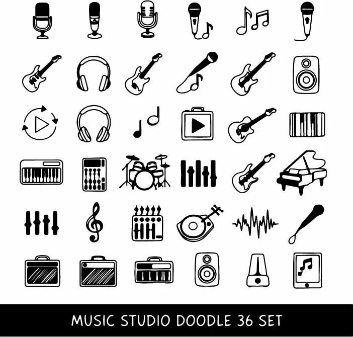 Music Studio Instruments And Audio Doodles Free Vector