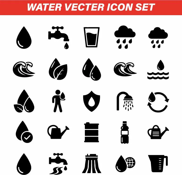 Water Drop And Conservation Glyph Icons Set Free Vector