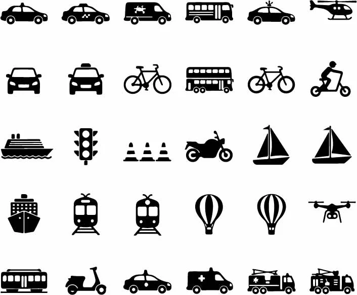 City Transportation And Vehicle Silhouettes Free Vector