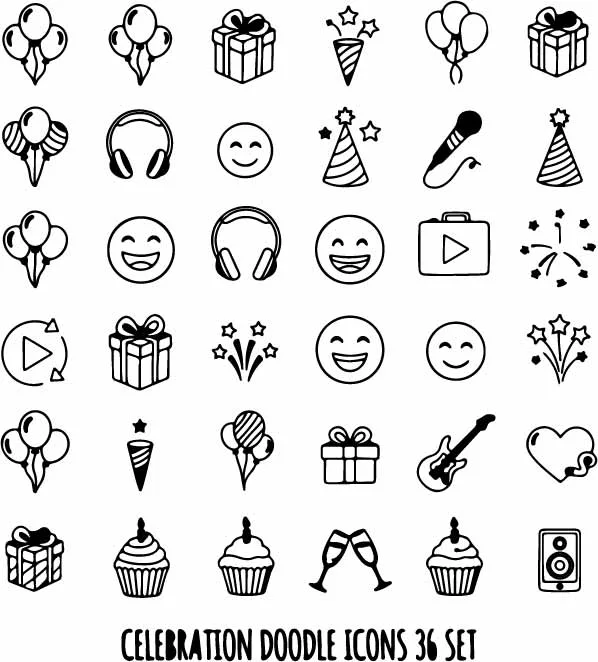 Party Celebration And Birthday Doodles Set Free Vector