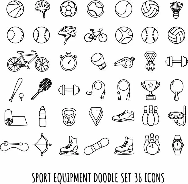 Sports Equipment And Fitness Gear Doodles Free Vector