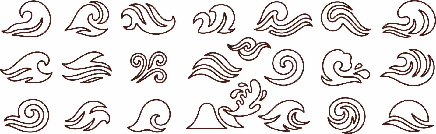 Japanese Ocean Waves And Wind Swirls Pattern Free Vector