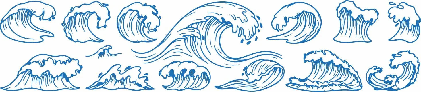 Massive Crashing Ocean Tidal Waves Line Art Free Vector