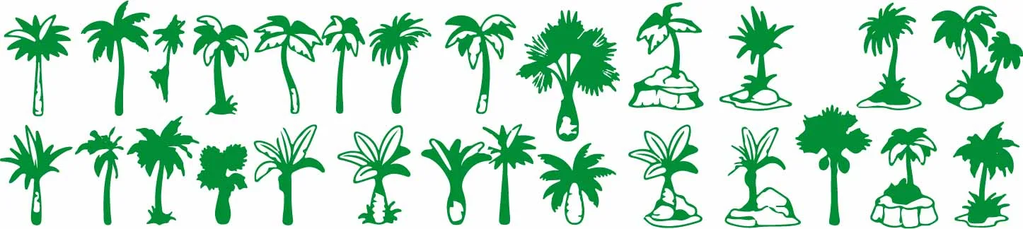 Tropical Green Palm Trees And Island Foliage Set Free Vector