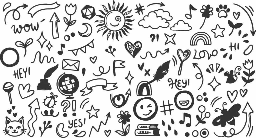 Vintage Hipster Symbols And Smiling Sun Doodles Free Vector