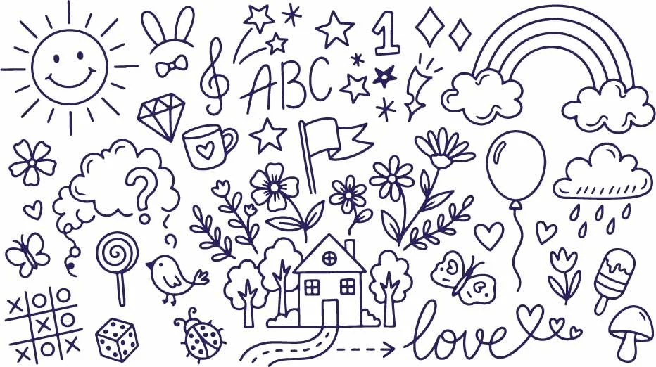 Cute House And Garden Flowers Doodles Free Vector