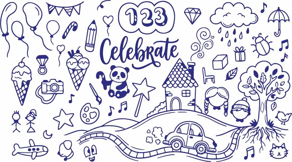 Celebration Party House And Happy Panda Doodles Free Vector