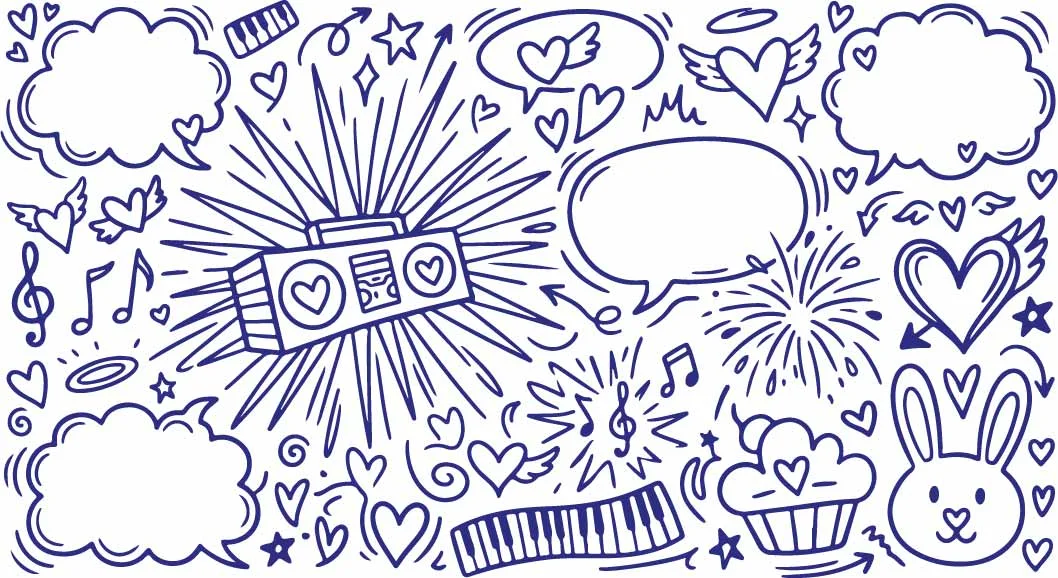 Retro Boombox Radio And Music Party Doodles Free Vector