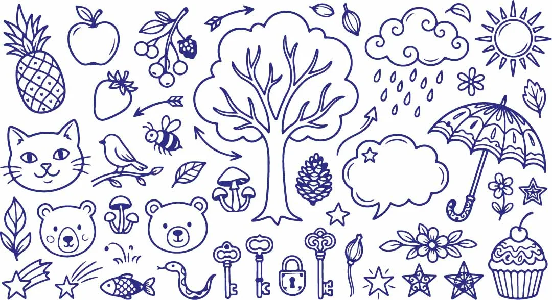 Forest Trees And Cute Woodland Animals Doodles Free Vector