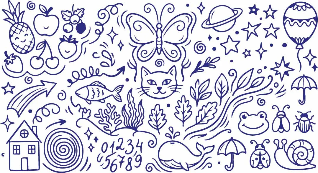 Wild Nature Butterfly And Ocean Animals Doodles Free Vector