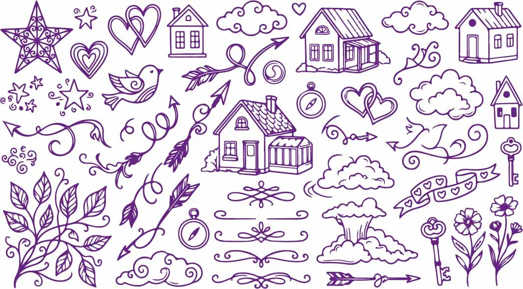 Countryside Village Cottages Doodles Pattern Free Vector