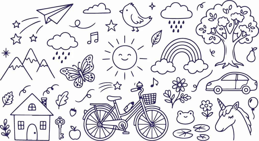 Bicycle And Sunshine Summer Meadow Doodles Free Vector
