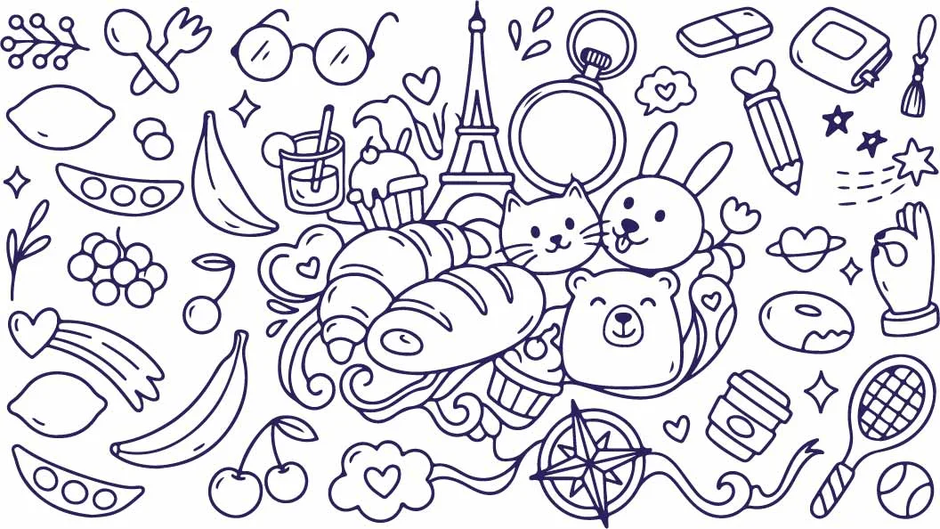 Paris Travel Doodles And Cute Cafe Pattern Free Vector