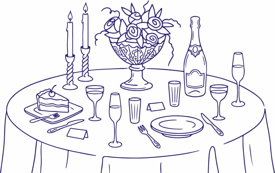 Elegant Dining Table Setting Champagne And Flower Centerpiece Free Vector