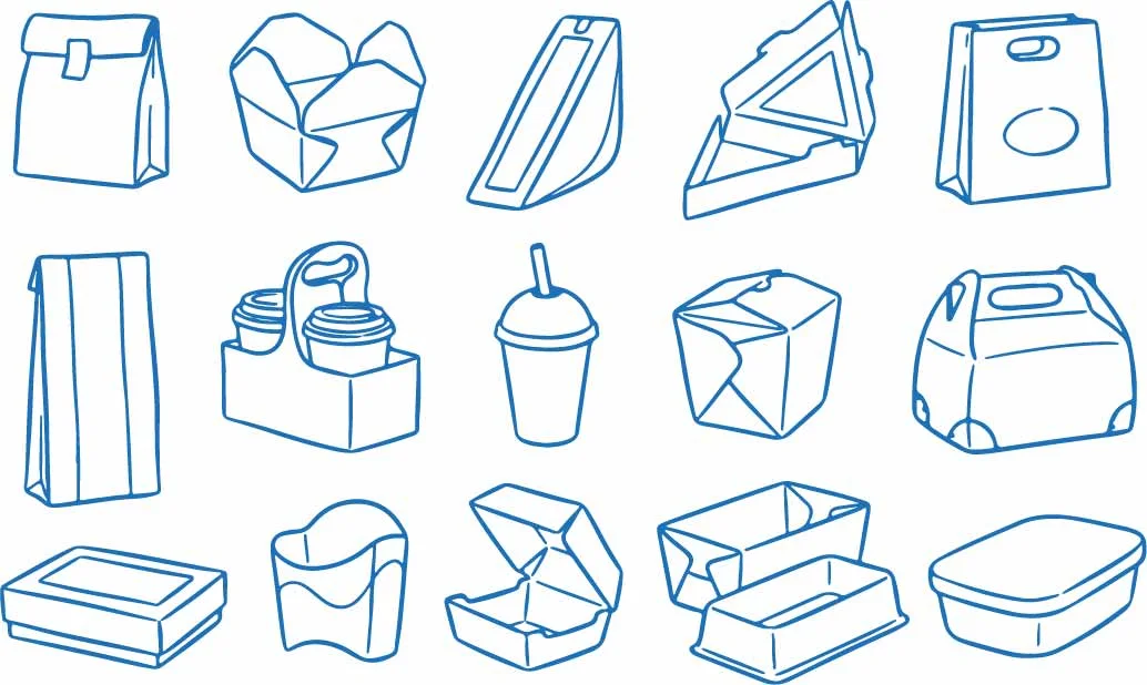 Fast Food Takeout Containers Burger And Drink Cup Doodles Free Vector