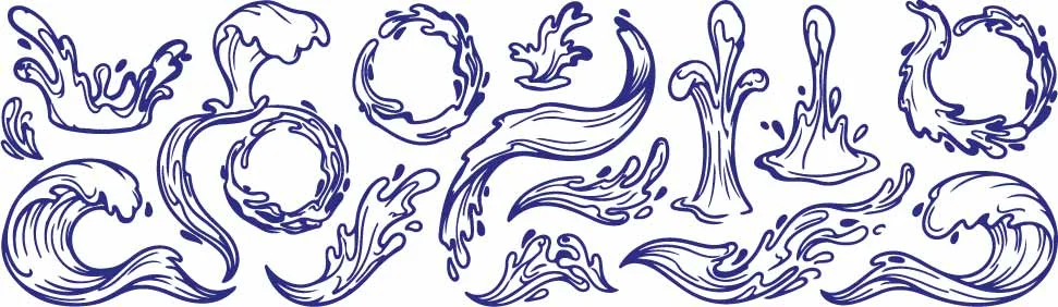 Water Splashes And Swirling Liquid Wave Line Art Doodles Free Vector