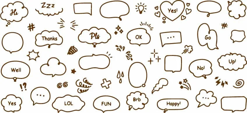 Hand Drawn Comic Speech Bubbles And Doodle Symbol Icons Free Vector