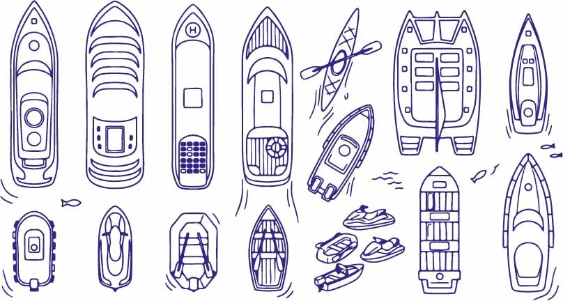 Top View Boats And Kayaks Marine Watercraft Doodles Free Vector