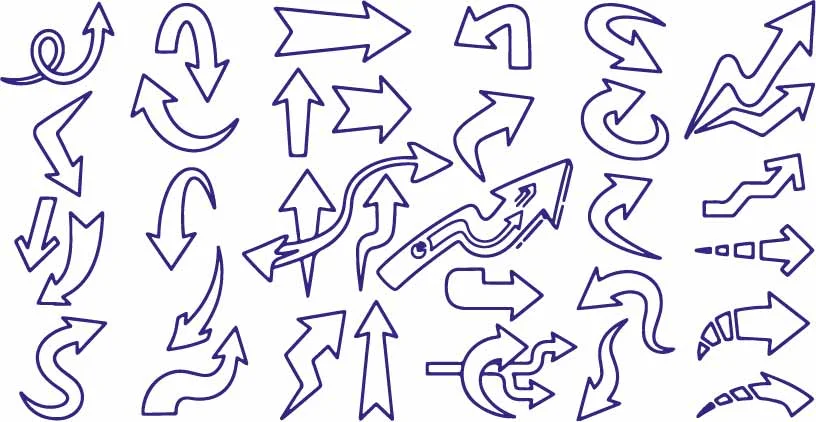 Hand Drawn Directional Arrows Pattern Line Art Doodles Free Vector