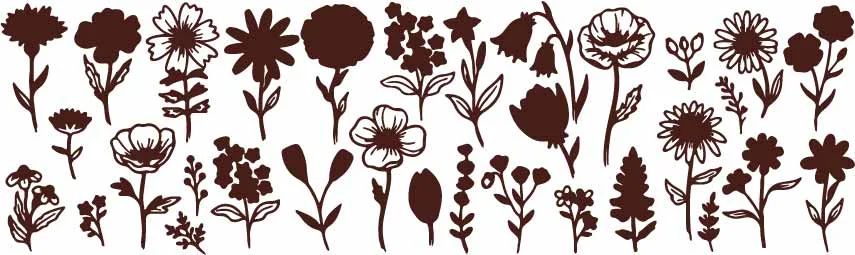 Wildflower Blossoms And Botanical Foliage Silhouettes Free Vector