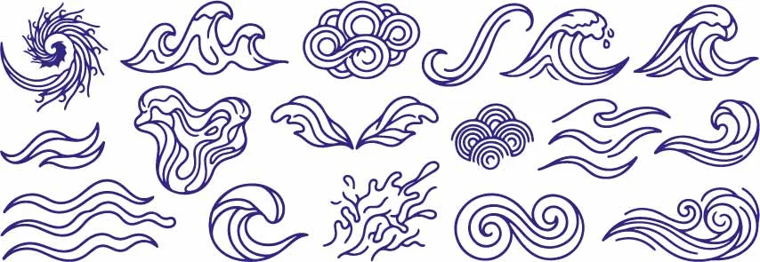 Decorative Swirling Ocean Waves And Cloud Swirls Free Vector