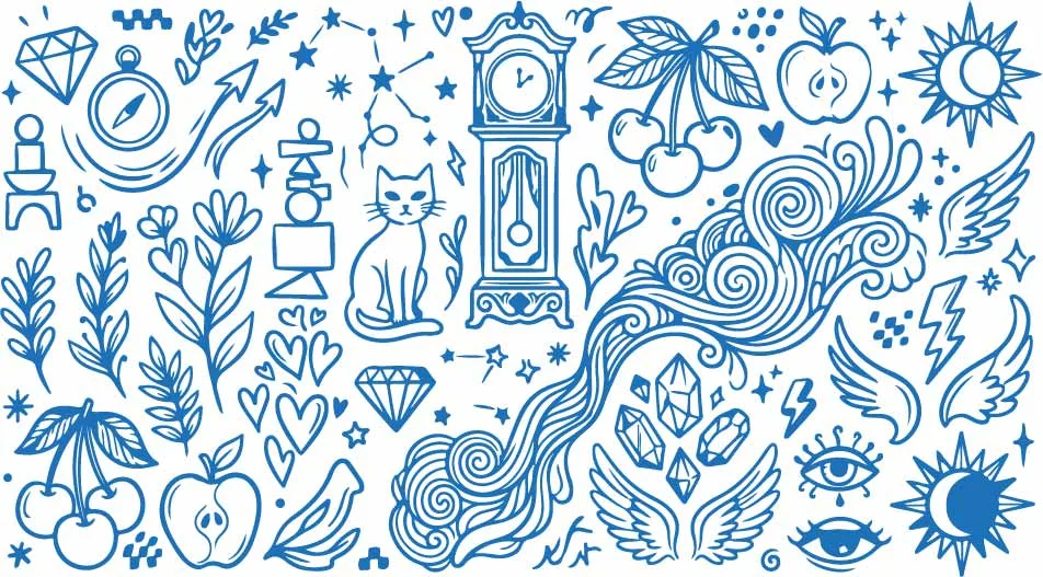 Vintage Grandfather Clock And Flowing Ocean Wave Doodles Free Vector