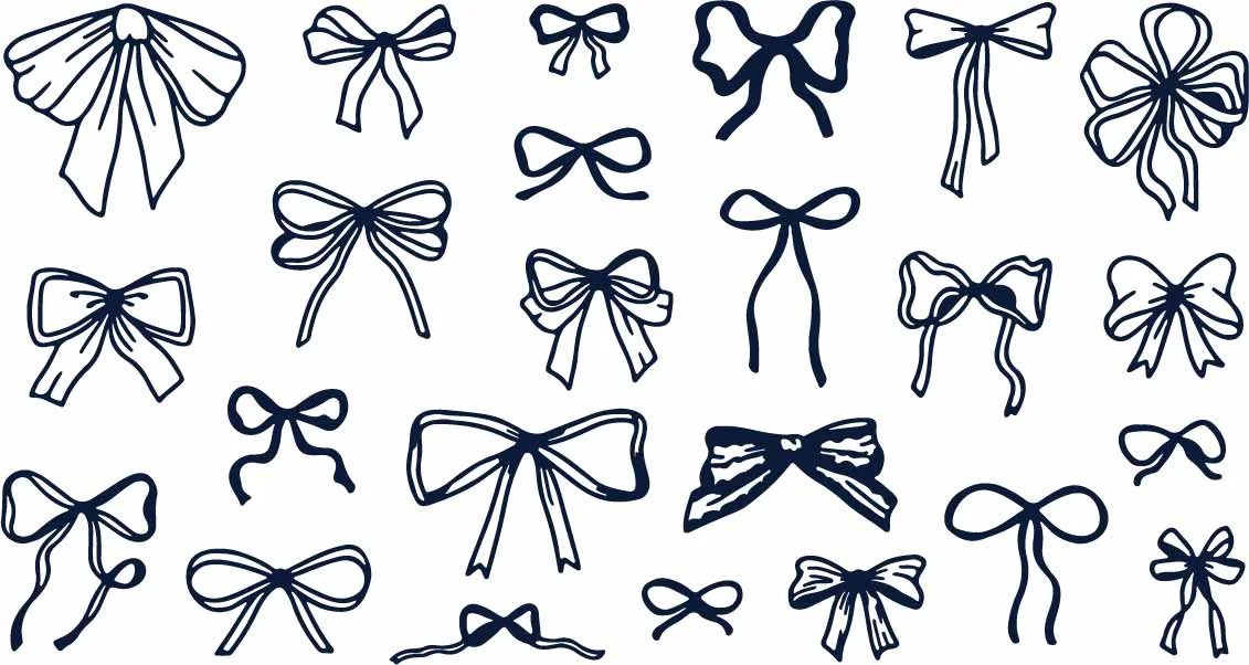 Decorative Ribbon Bows And Gift Package Knot Doodles Free Vector